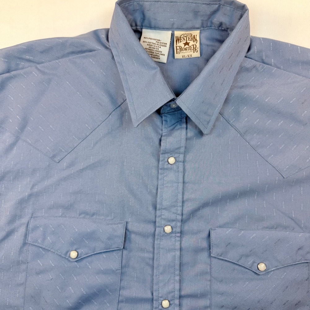 Western Frontier Pearl Snap Shirt XL Blue USA Cowboy Ranch Western Long Sawtooth